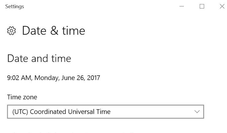 UTC as time zone in Windows